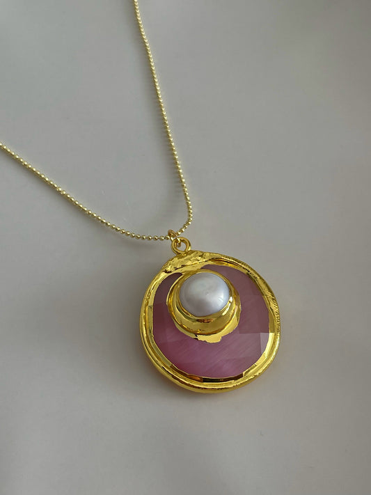 Ojo de gato rosa Necklace