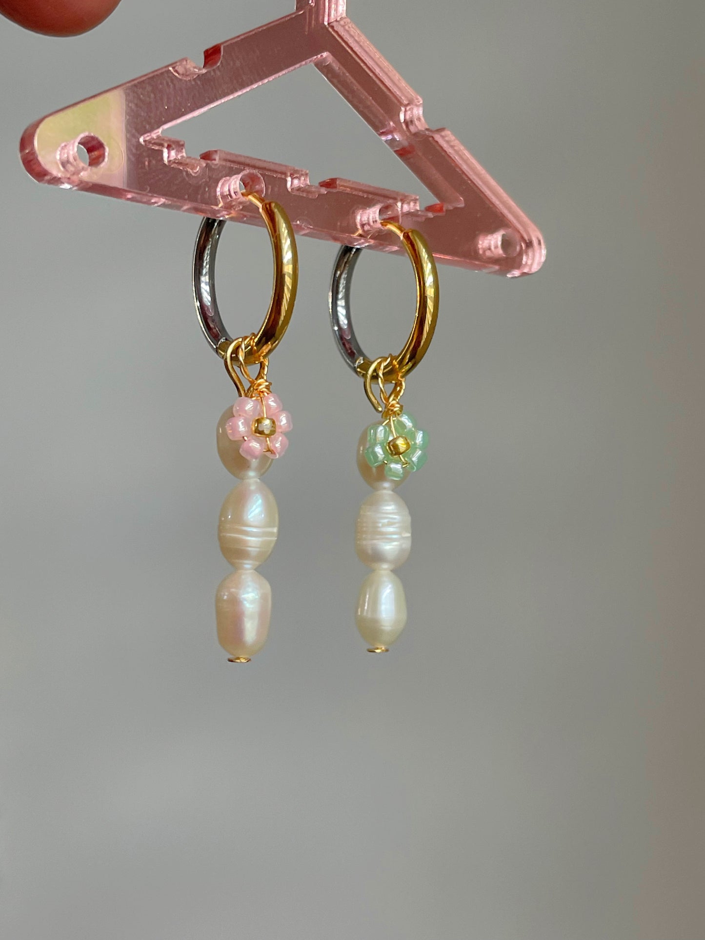 Two-Tone Pearl Huggie Earrings