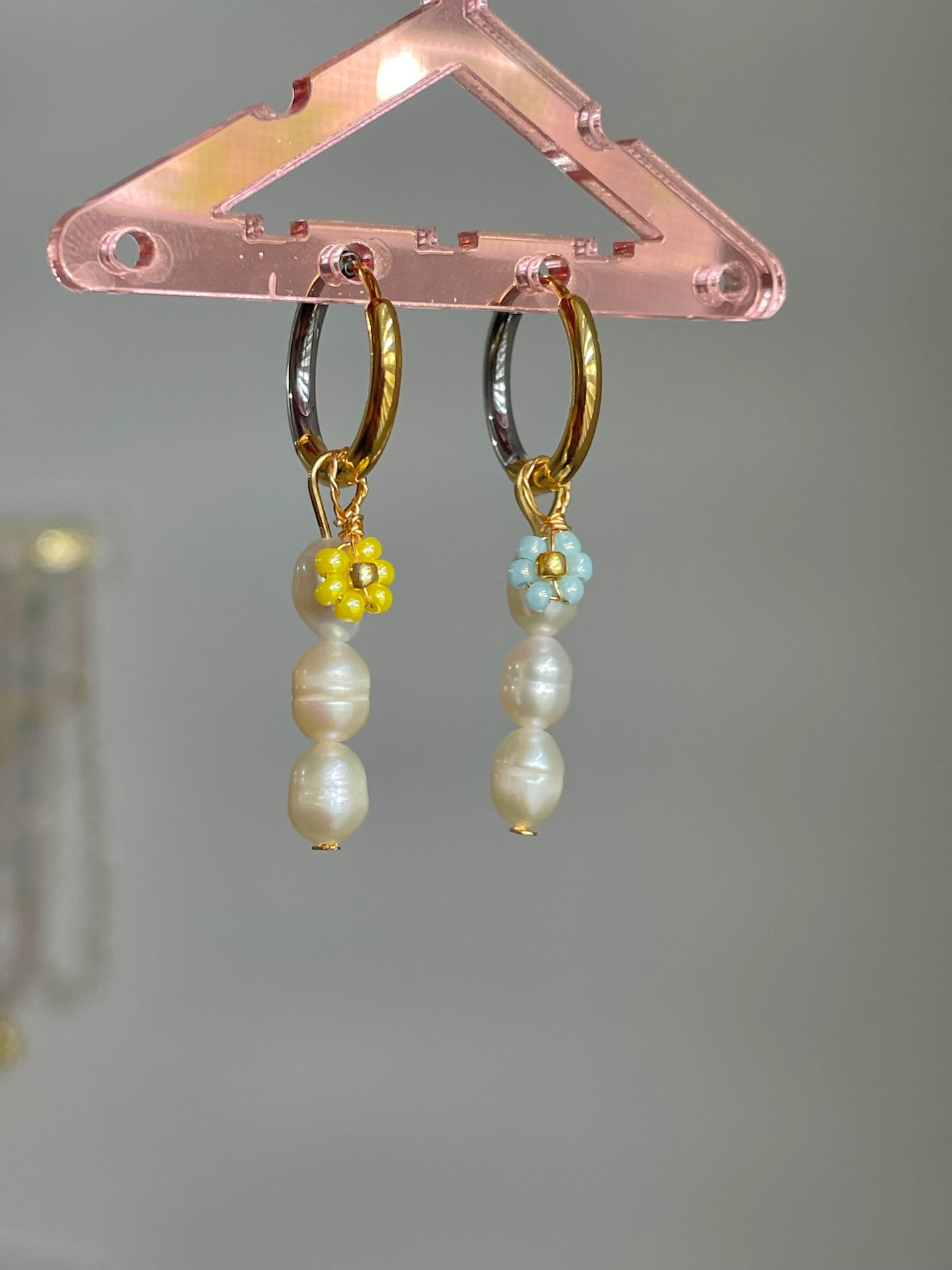 Two-Tone Pearl Huggie Earrings